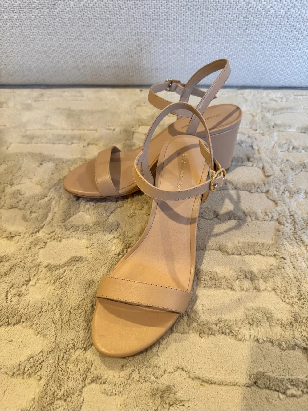 Stuart Weitzman Blush Nude Leather Wedge Sandals - Picture 3 of 4